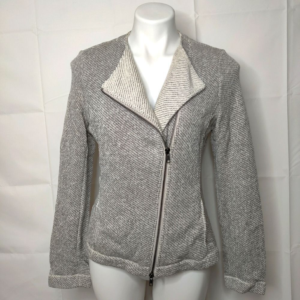 Eileen Fisher Twisted Terry Gray Moto Jacket Sz S